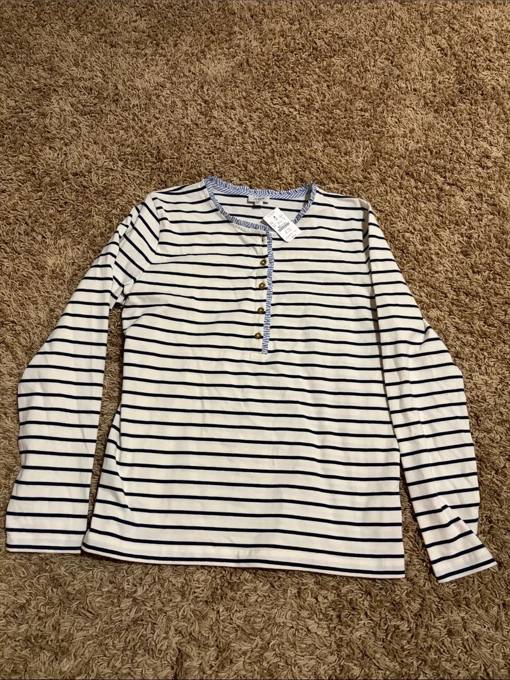 JCrew Women’s Navy Striped Long-Sleeve Henley Top